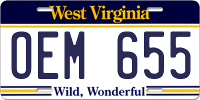 WV license plate OEM655