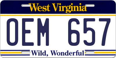 WV license plate OEM657