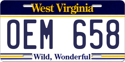 WV license plate OEM658