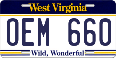WV license plate OEM660