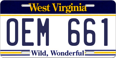 WV license plate OEM661