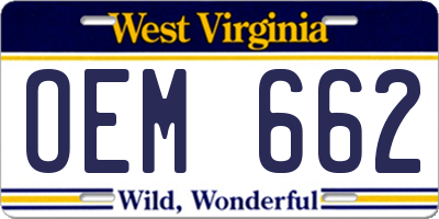 WV license plate OEM662