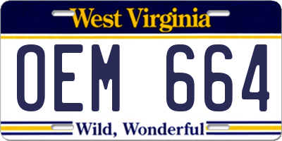 WV license plate OEM664