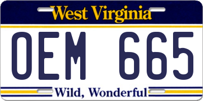 WV license plate OEM665
