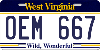 WV license plate OEM667