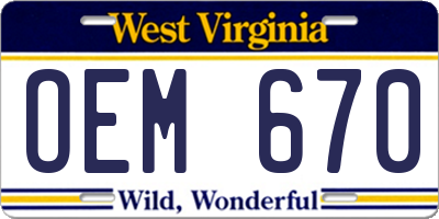 WV license plate OEM670