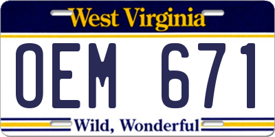 WV license plate OEM671