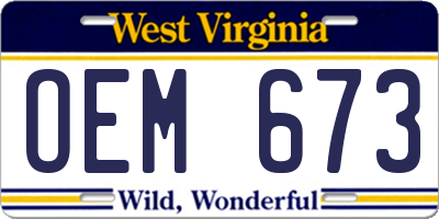 WV license plate OEM673