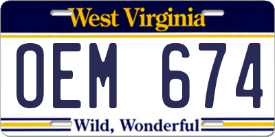 WV license plate OEM674