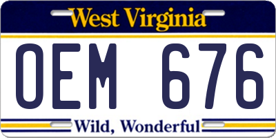 WV license plate OEM676