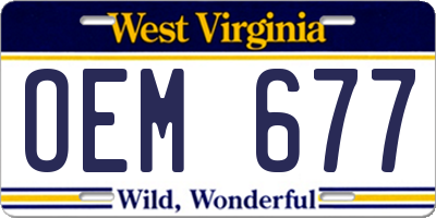 WV license plate OEM677