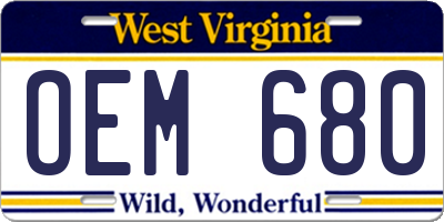 WV license plate OEM680