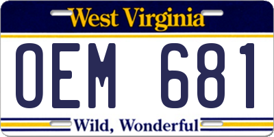 WV license plate OEM681