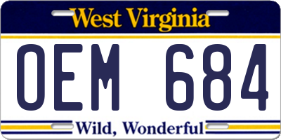 WV license plate OEM684