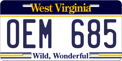 WV license plate OEM685