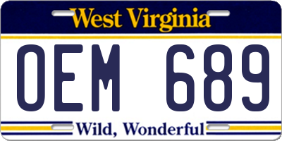WV license plate OEM689