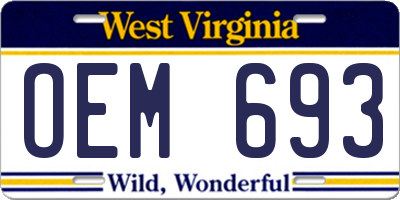 WV license plate OEM693