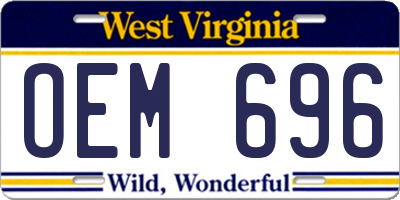 WV license plate OEM696