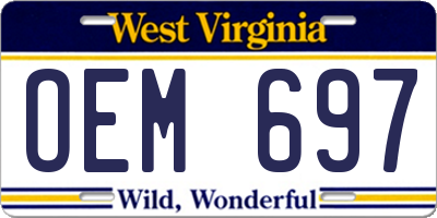 WV license plate OEM697