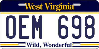 WV license plate OEM698