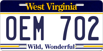 WV license plate OEM702