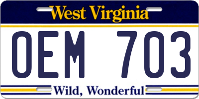 WV license plate OEM703