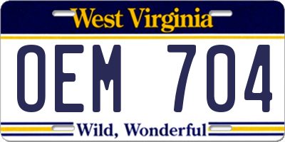 WV license plate OEM704