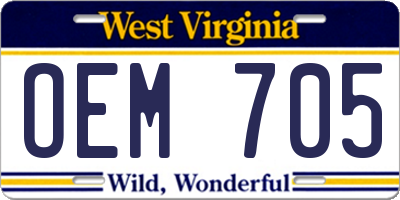 WV license plate OEM705