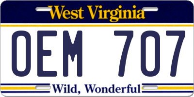 WV license plate OEM707