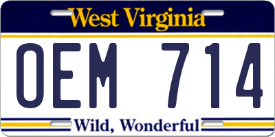 WV license plate OEM714