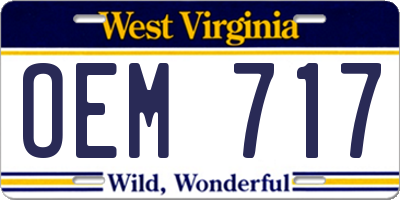 WV license plate OEM717