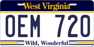WV license plate OEM720