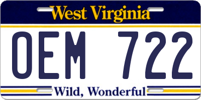 WV license plate OEM722