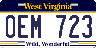WV license plate OEM723