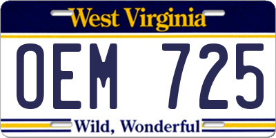 WV license plate OEM725