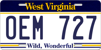 WV license plate OEM727