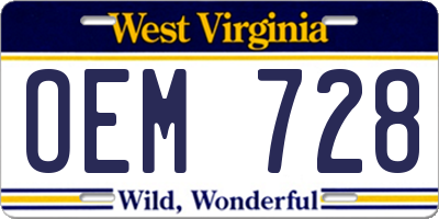 WV license plate OEM728