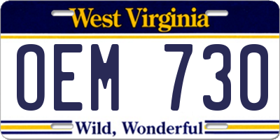 WV license plate OEM730