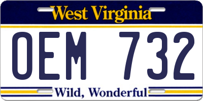 WV license plate OEM732