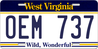 WV license plate OEM737
