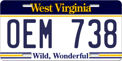 WV license plate OEM738