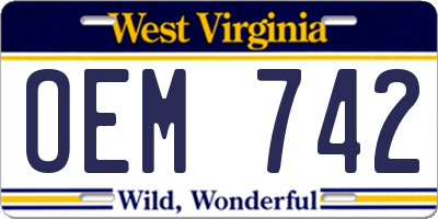 WV license plate OEM742