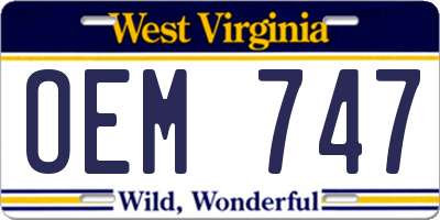 WV license plate OEM747