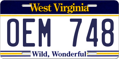 WV license plate OEM748