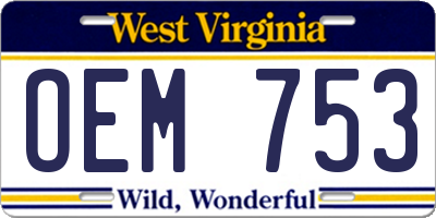 WV license plate OEM753
