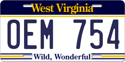 WV license plate OEM754