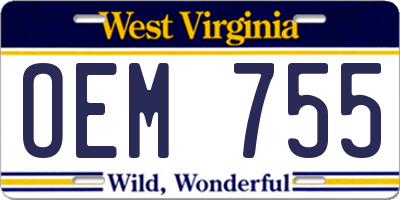 WV license plate OEM755