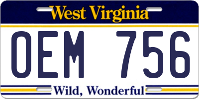 WV license plate OEM756