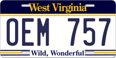 WV license plate OEM757