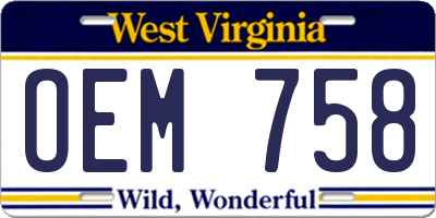 WV license plate OEM758